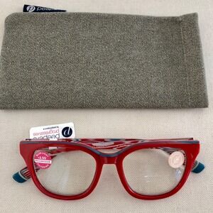 New Red Trapeze Peepers Progressive blue light filter readers  +2.50 & case